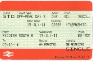 Picture of single ticket from Reddish South to Denton