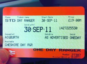 Photo of Cheshire Day Ranger ticket dated 30 September 2011