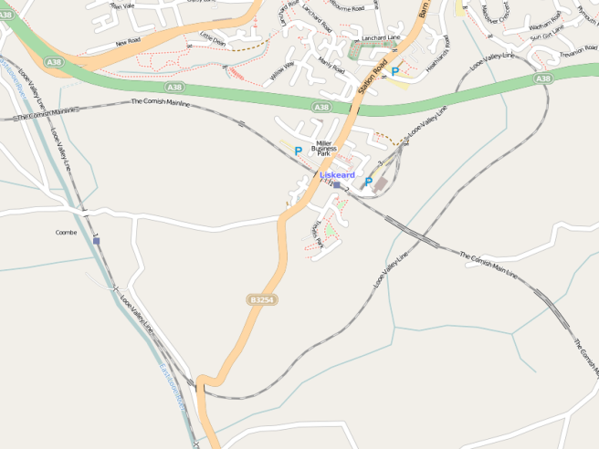 Map showing Liskeard and Coombe Junction stations